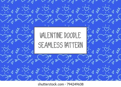 Valentine doodle pattern. Design of hand drawn elements for St. Valentine's day, wedding, proposal.