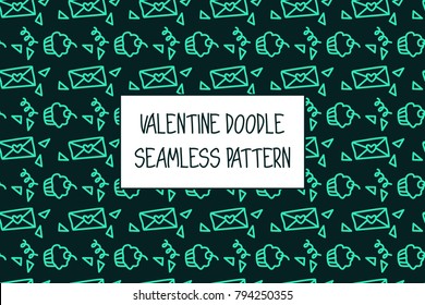 Valentine doodle pattern. Design of hand drawn elements for St. Valentine's day, wedding, proposal.