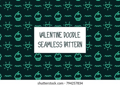 Valentine doodle pattern. Design of hand drawn elements for St. Valentine's day, wedding, proposal.