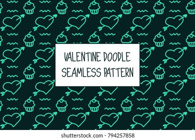 Valentine doodle pattern. Design of hand drawn elements for St. Valentine's day, wedding, proposal.