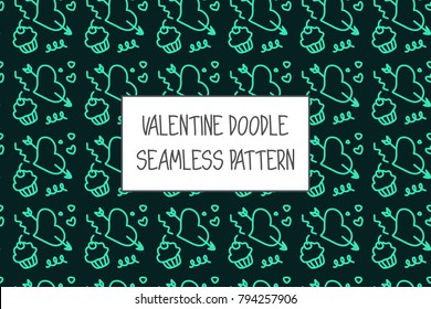 Valentine doodle pattern. Design of hand drawn elements for St. Valentine's day, wedding, proposal.