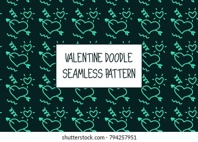 Valentine doodle pattern. Design of hand drawn elements for St. Valentine's day, wedding, proposal.