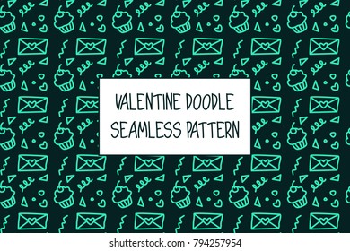 Valentine doodle pattern. Design of hand drawn elements for St. Valentine's day, wedding, proposal.