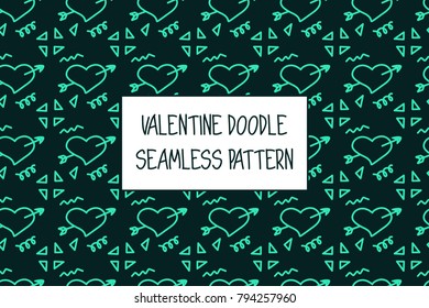 Valentine doodle pattern. Design of hand drawn elements for St. Valentine's day, wedding, proposal.