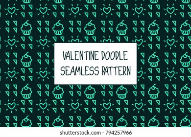 Valentine doodle pattern. Design of hand drawn elements for St. Valentine's day, wedding, proposal.