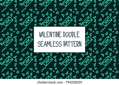Valentine doodle pattern. Design of hand drawn elements for St. Valentine's day, wedding, proposal.