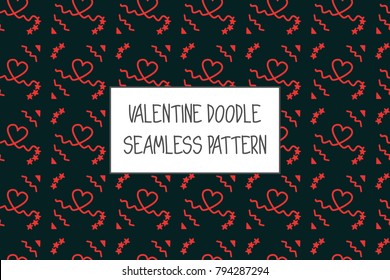 Valentine doodle pattern. Design of hand drawn elements for St. Valentine's day, wedding, proposal.