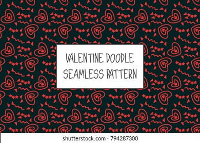 Valentine doodle pattern. Design of hand drawn elements for St. Valentine's day, wedding, proposal.