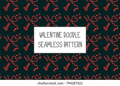 Valentine doodle pattern. Design of hand drawn elements for St. Valentine's day, wedding, proposal.