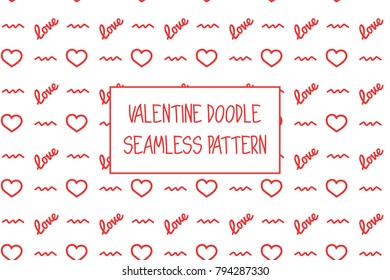 Valentine doodle pattern. Design of hand drawn elements for St. Valentine's day, wedding, proposal.