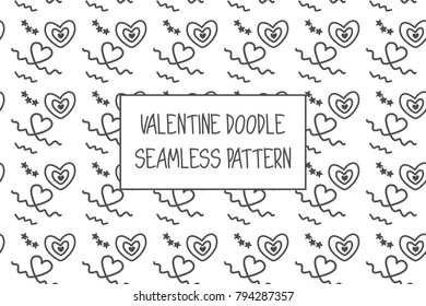 Valentine doodle pattern. Design of hand drawn elements for St. Valentine's day, wedding, proposal.