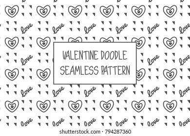 Valentine doodle pattern. Design of hand drawn elements for St. Valentine's day, wedding, proposal.