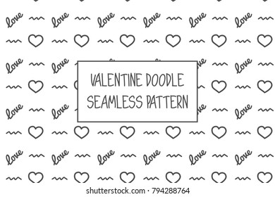 Valentine doodle pattern. Design of hand drawn elements for St. Valentine's day, wedding, proposal.