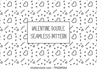 Valentine doodle pattern. Design of hand drawn elements for St. Valentine's day, wedding, proposal.