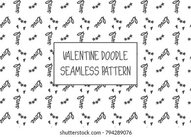 Valentine doodle pattern. Design of hand drawn elements for St. Valentine's day, wedding, proposal.