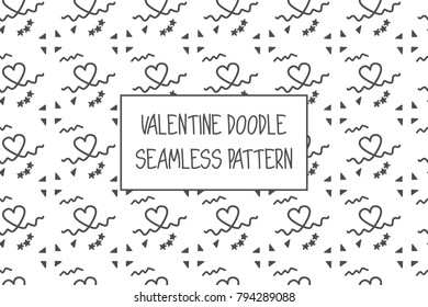 Valentine doodle pattern. Design of hand drawn elements for St. Valentine's day, wedding, proposal.