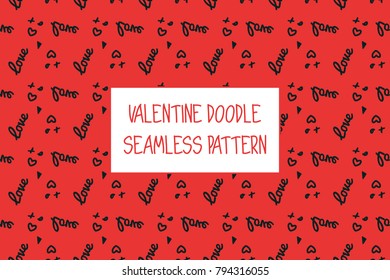 Valentine doodle pattern. Design of hand drawn elements for St. Valentine's day, wedding, proposal.