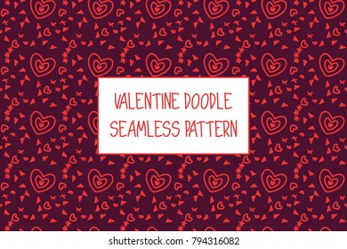 Valentine doodle pattern. Design of hand drawn elements for St. Valentine's day, wedding, proposal.