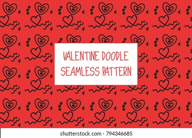 Valentine doodle pattern. Design of hand drawn elements for St. Valentine's day, wedding, proposal.