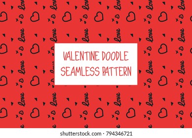 Valentine doodle pattern. Design of hand drawn elements for St. Valentine's day, wedding, proposal.