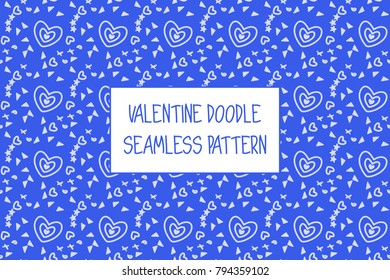 Valentine doodle pattern. Design of hand drawn elements for St. Valentine's day, wedding, proposal.