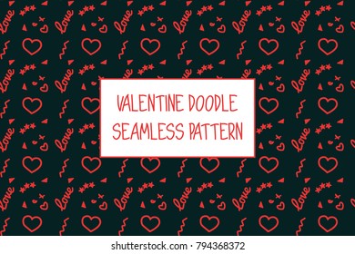 Valentine doodle pattern. Design of hand drawn elements for St. Valentine's day, wedding, proposal.
