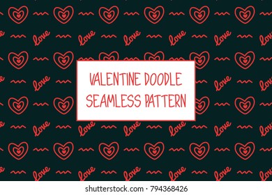 Valentine doodle pattern. Design of hand drawn elements for St. Valentine's day, wedding, proposal.