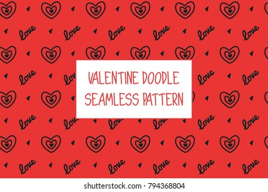 Valentine doodle pattern. Design of hand drawn elements for St. Valentine's day, wedding, proposal.