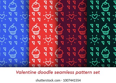 Valentine doodle pattern set. Design of hand drawn elements for St. Valentine's day, wedding, proposal.