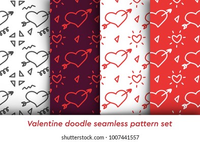 Valentine doodle pattern set. Design of hand drawn elements for St. Valentine's day, wedding, proposal.