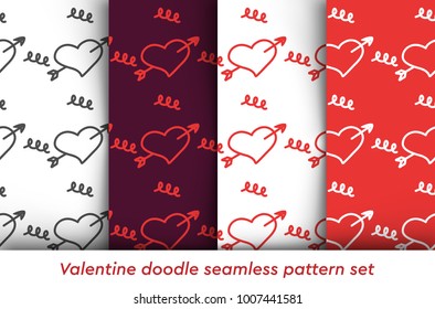 Valentine doodle pattern set. Design of hand drawn elements for St. Valentine's day, wedding, proposal.