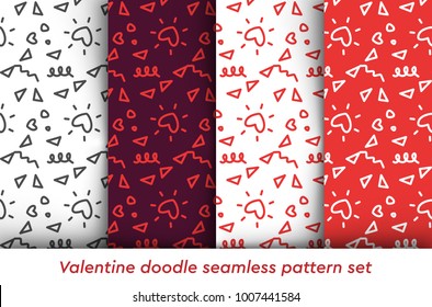 Valentine Doodle Pattern Set. Design Of Hand Drawn Elements For St. Valentine's Day, Wedding, Proposal.