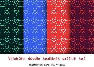 Valentine doodle pattern set. Design of hand drawn elements for St. Valentine's day, wedding, proposal.