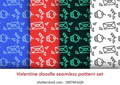 Valentine doodle pattern set. Design of hand drawn elements for St. Valentine's day, wedding, proposal.
