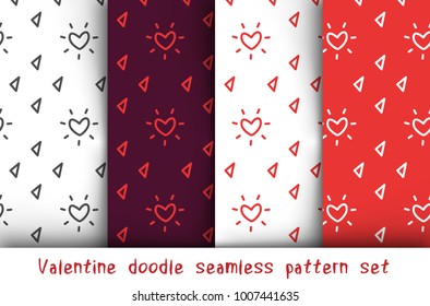 Valentine doodle pattern set. Design of hand drawn elements for St. Valentine's day, wedding, proposal.