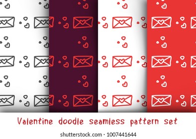 Valentine doodle pattern set. Design of hand drawn elements for St. Valentine's day, wedding, proposal.