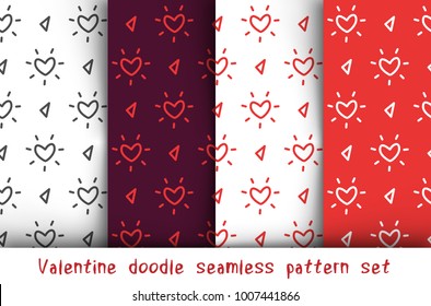 Valentine doodle pattern set. Design of hand drawn elements for St. Valentine's day, wedding, proposal.