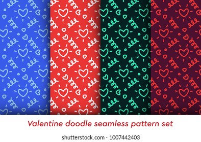 Valentine doodle pattern set. Design of hand drawn elements for St. Valentine's day, wedding, proposal.