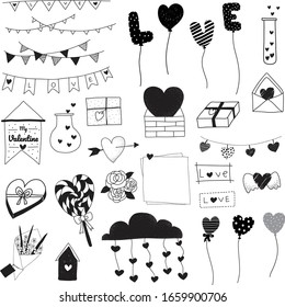 Valentine Doodle set black and white draw