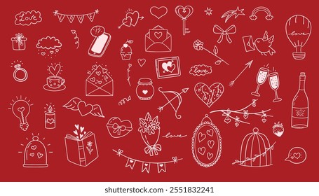 Valentine doodle set. Hand drawn vector illustration.