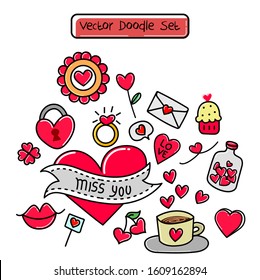 Valentine Doodle Set Vector EPS. 10
