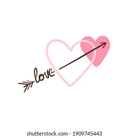 Valentindoodle-Vektorgrafik, Pfeil durchbohrend das Herz, Liebesschrift. handgezeichnet 
