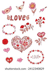 Valentine Doodles Hand Drawings in White Background Vector Illustration