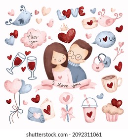 Valentine doodles set vector illustration 