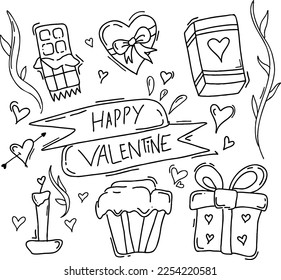 valentine drawing vector with doodle style 