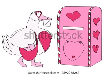Valentine duck, postman. cute love delivery man