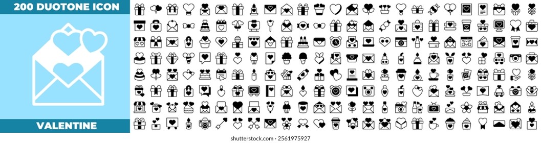 Valentine Duotone Editable Icons set. Vector illustration in modern thin duotone style of valentine icons: valentine, gift, chocolate, etc