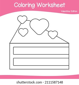 Valentine edition coloring worksheet. Educational printable coloring worksheet. Coloring game for preschool children. Black and white vector illustration. Motor skills education.