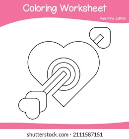 Valentine edition coloring worksheet. Educational printable coloring worksheet. Coloring game for preschool children. Black and white vector illustration. Motor skills education.