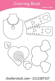 Valentine edition coloring worksheet. Educational printable coloring worksheet. Coloring game for preschool children. Black and white vector illustration. Motor skills education.